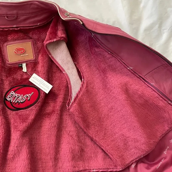 extasy fuschia pink leather moto jacket - Picture 8 of 14